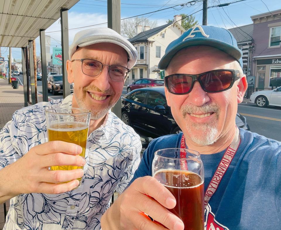 Tom McMillan, left, and John Banks meet up in Boonsboro. They are the hosts of a new podcast that explores the stories of the Battle of Antietam, called The Antietam and Beyond Podcast.