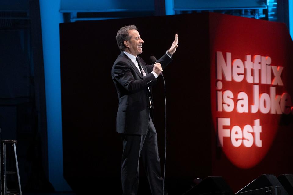 Jerry Seinfeld performs at the "Netflix Is A Joke Fest" at Los Angeles' Hollywood Bowl.