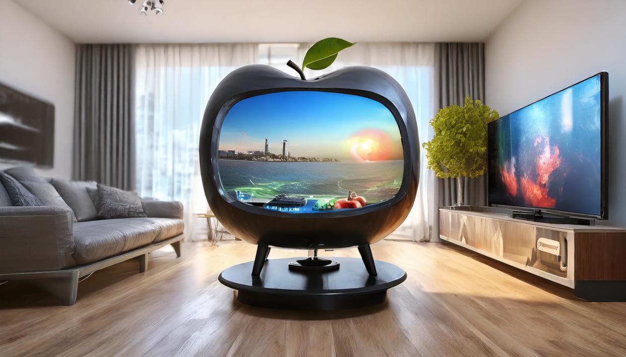  Adobe Firefly generated image of a television shaped like an Apple. 