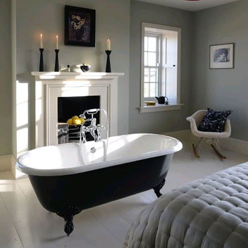 <b>A bath, then bed</b><br><br>A freestanding bath is the ultimate in hotel-style luxury. If you have space available, include a bathtub in your scheme and either separate with a pretty screen or position in front of a fireplace or window to take centre stage. A double-ended roll top bath is perfect for sharing. The Millbrook bath shown is £675 from <a href="http://www.castironbath.co.uk/roll-top-baths/millbrook-double-ended-cast-iron-bath.html" rel="nofollow noopener" target="_blank" data-ylk="slk:The Cast Iron Bath Company;elm:context_link;itc:0;sec:content-canvas" class="link ">The Cast Iron Bath Company</a>.