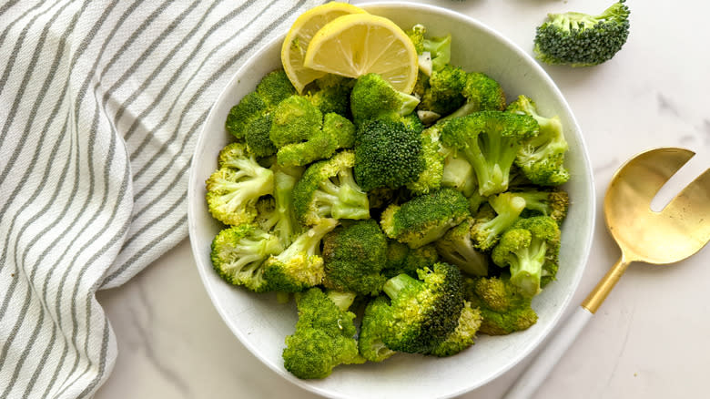 white bowl of broccoli
