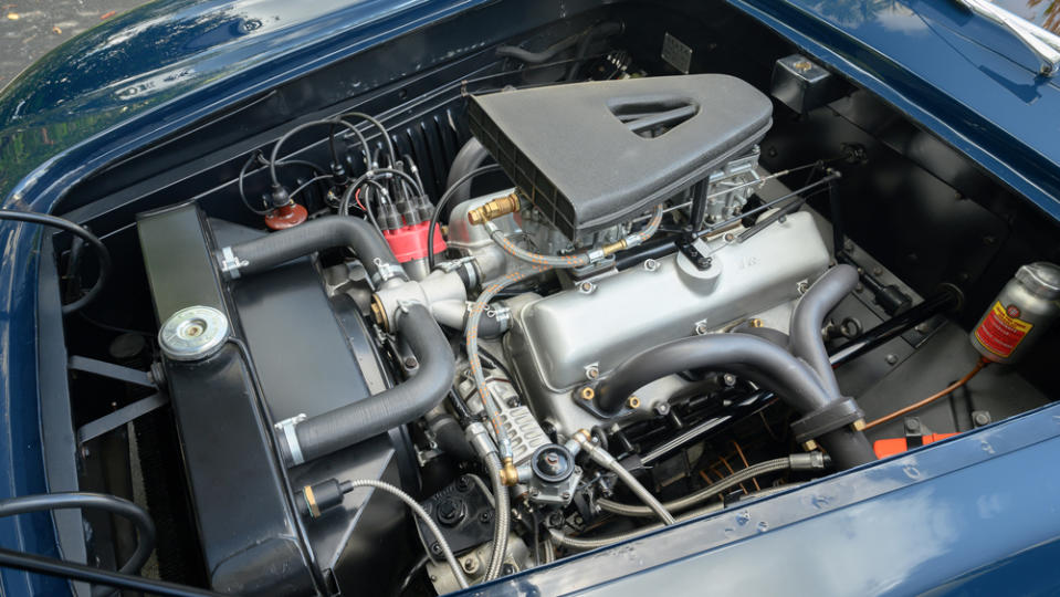The 2.0-liter V-8 engine inside a 1953 Siata 208 CS coupe.