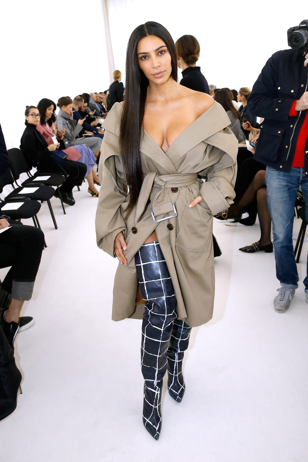 Kim Kardashian attends the Balenciaga show as part of the Paris Fashion Week on Oct. 2, 2016. (Photo: Getty Images)