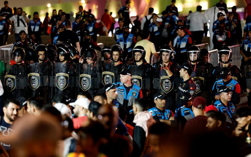 There was a heavy police presence outside the Education City Stadium before the match - Morocco fans escape ‘crush’ outside stadium ahead of last-16 match with Spain - Hamad I Mohammed/Reuters