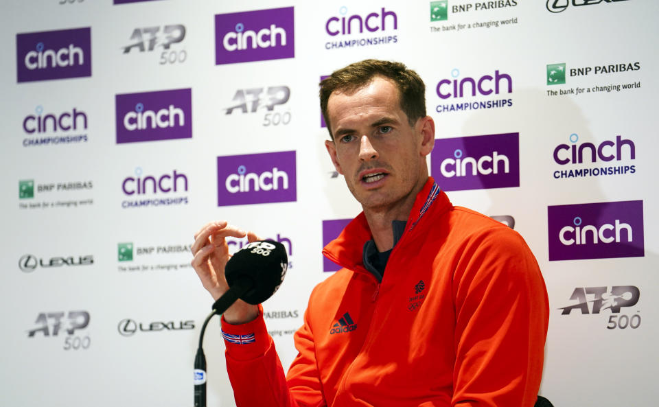 Andy Murray during a press conference on day two of the cinch Championships at The Queen's Club, London. Picture date: Sunday June 16, 2024. (Photo by Jordan Pettitt/PA Images via Getty Images)