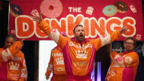 This photo provided by Dunkin' shows Ben Affleck in a still from the company's 2024 Super Bowl NFL football game ad campaign. (Brigette Buckner/Dunkin' via AP)