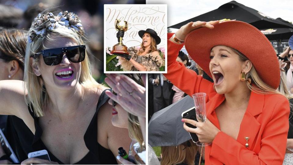 <p>Pictured: Punters brave wild weather as Melbourne Cup festivities get underway</p>