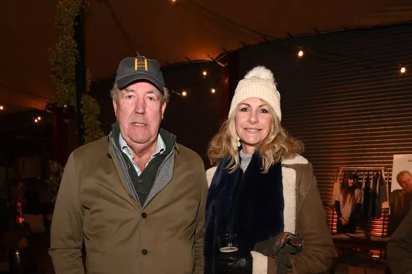 Jeremy Clarkson and Lisa Hogan attend the Hawkstone lager launch on November 25, 2021 in Bourton-on-the-Water, England.