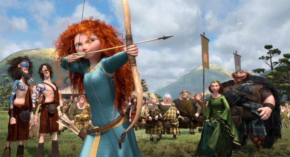 BRAVE, from left: Lord Macintosh (voice: Craig Ferguson), Young Macintosh, Merida (voice: Kelly Macdonald), Wee Dingwall, Lord Dingwall (voice: Robbie Coltrane), Lord MacGuffin (voice Kevin McKidd), Young MacGuffin (voice: Kevin McKidd), Queen Elinor (voice: Emma Thompson), King Fergus (voice: Billy Connolly), 2012. ©Walt Disney/courtesy Everett Collection