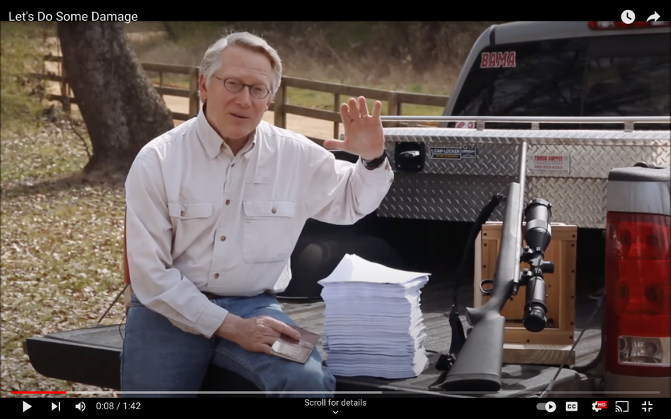 <span class="caption">In this 2014 political ad, Alabama congressional candidate Will Brooke used a high-powered rifle to shoot holes in Obamacare legislation.</span> <span class="attribution"><a class="link " href="https://www.youtube.com/watch?v=0I2z9cCC9zs" rel="nofollow noopener" target="_blank" data-ylk="slk:Will Brooke;elm:context_link;itc:0;sec:content-canvas">Will Brooke</a></span>