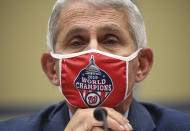 Dr. Anthony Fauci, director of the National Institute for Allergy and Infectious Diseases, listens during a House Subcommittee on the Coronavirus crisis hearing, Friday, July 31, 2020 on Capitol Hill in Washington. (Kevin Dietsch/Pool via AP)