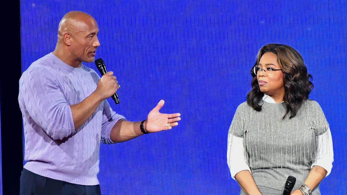 A strange YouTube video claimed that The Rock had mistakenly admitted to a shady role in the August 2023 Maui wildfires in Hawaii. Paras Griffin/Getty Images for Oprah