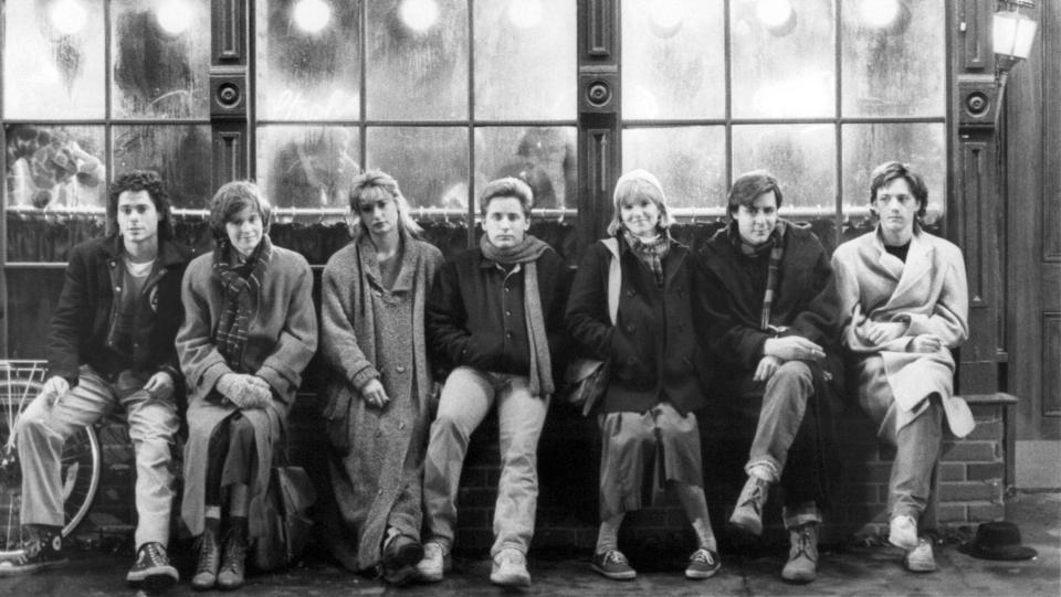 Rob Lowe, Ally Sheedy, Demi Moore, Emilio Estevez, Mare Winningham, Judd Nelson and Andrew McCarthy, St. Elmo's Fire, 1985