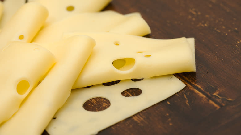 Sheets of Emmentaler cheese