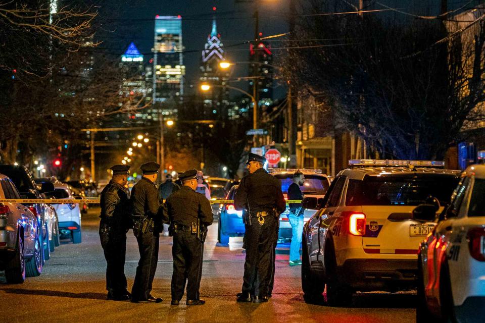 <p>Tom Gralish/The Philadelphia Inquirer via AP, File</p> The scene of the shooting in Philadelphia on March 1, 2022