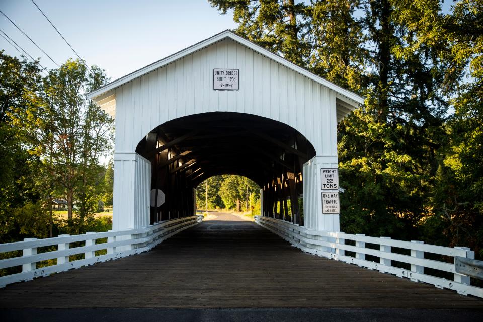 The historic Unity Covered Bridge near Lowell was closed for much of July 2020 for renovations by Lane County. The bridge was originally built in 1936 and bears few original pieces.