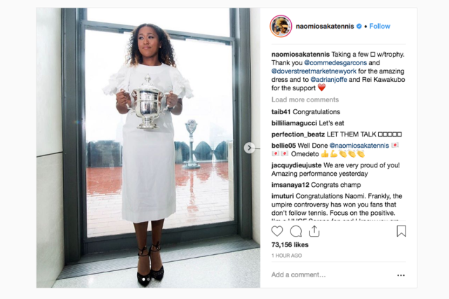 Naomi Osaka Celebrates U.S. Open Win in Comme des Garcons