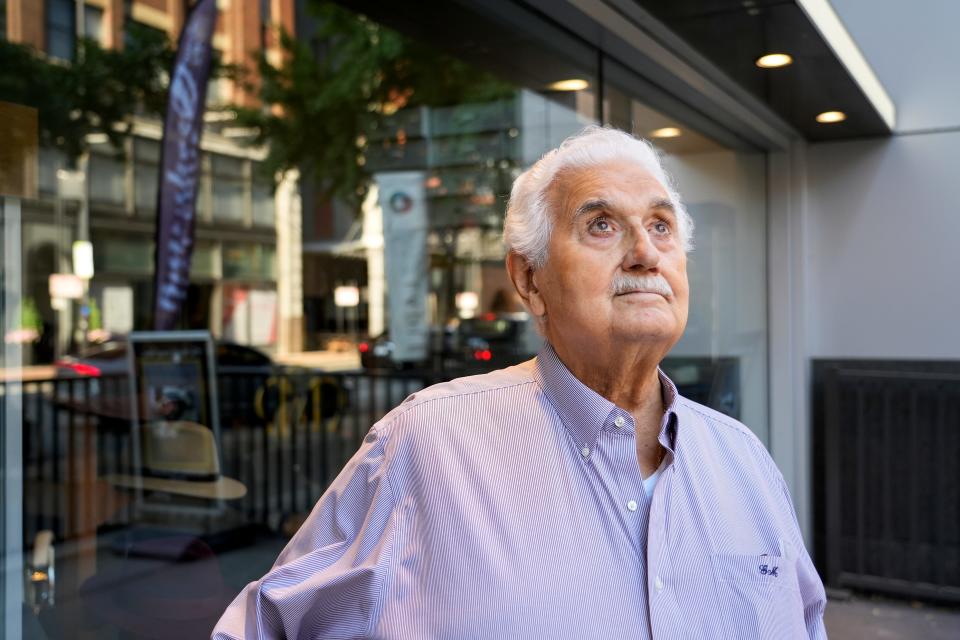 Gus Miller, 91, owner of Batsakes Hat Shop, at Batsakes Hat Shop’s new location in Cincinnati.