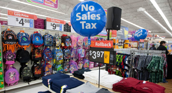 Balloon advertising the sales tax holiday for consumers at a San Marcos, Texas Wal-Mart Supercenter