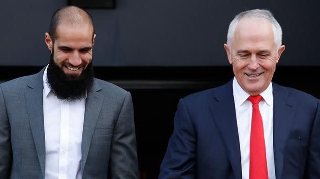 Houli and Turnbull walk out onto Punt Road Oval on Tuesday. Pic: Getty