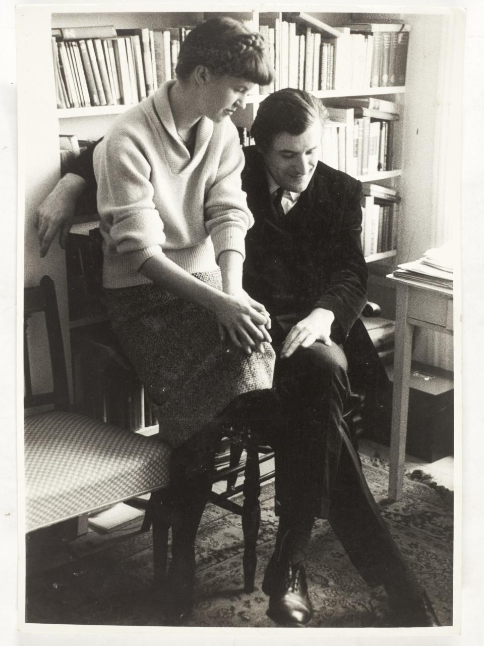A 1961 portrait of Sylvia Plath and Ted Hughes, taken by David Bailey and inscribed by Plath (PA)