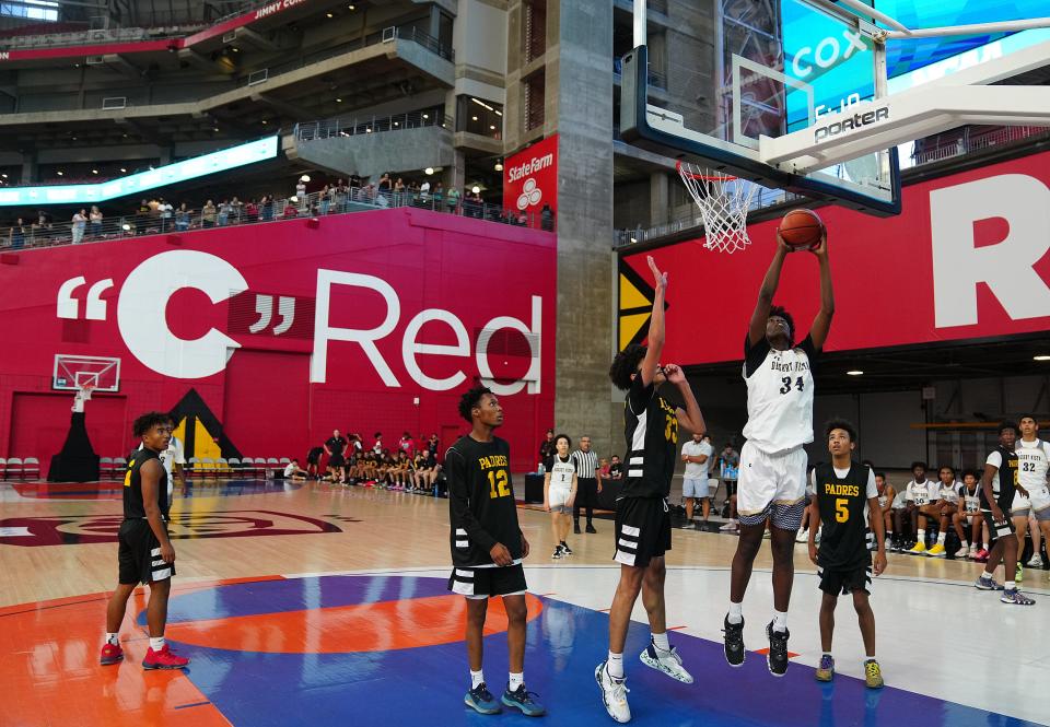 June 16, 2022; Glendale, Arizona; USA; Desert Vista takes on Marcos de Niza during a game in the Section 7 basketball tournament at State Farm Stadium.