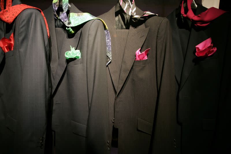 FILE PHOTO: Suit creations by French designer Pierre Cardin are presented as part of his men's Spring/Summer 2007 fashion collection in Paris