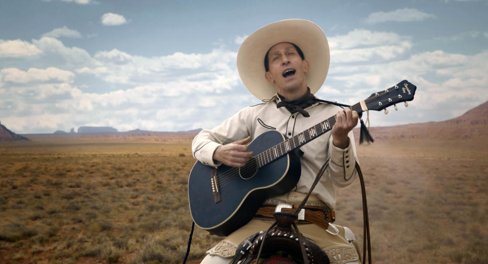 Tim Blake Nelson in a scene from “The Ballad of Buster Scruggs,” a film by Joel and Ethan Coen streaming on Netflix. (Netflix via AP)