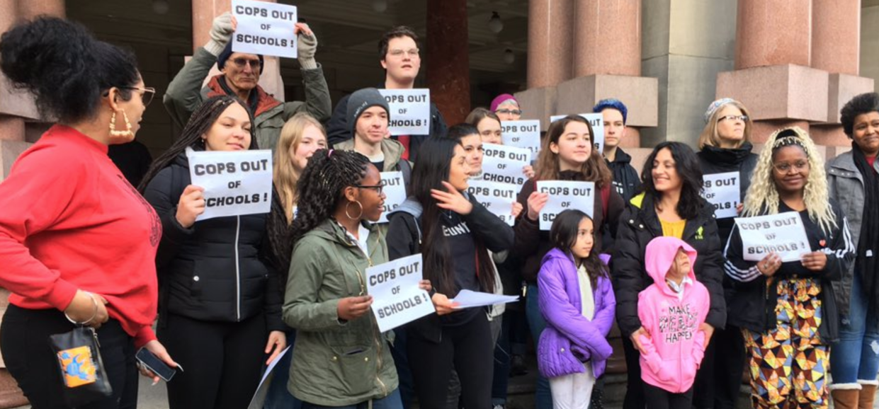 Portland Public School students participated in a walkout to protest police officers on campus. (Photo: Twitter)