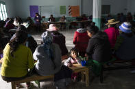 Community leaders assemble to discuss issues related to lithium mining in Tusaquillas, Jujuy Province, Argentina, Tuesday, April 22, 2023. As lithium mining has gained a greater global spotlight, the fate of water in the region has increasingly fallen out of the hands of those communities. (AP Photo/Rodrigo Abd)