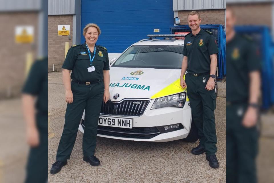 Martina Brown, research and clinical audit manager, with research paramedic Andrew Claxton. <i>(Image: SCAS)</i>