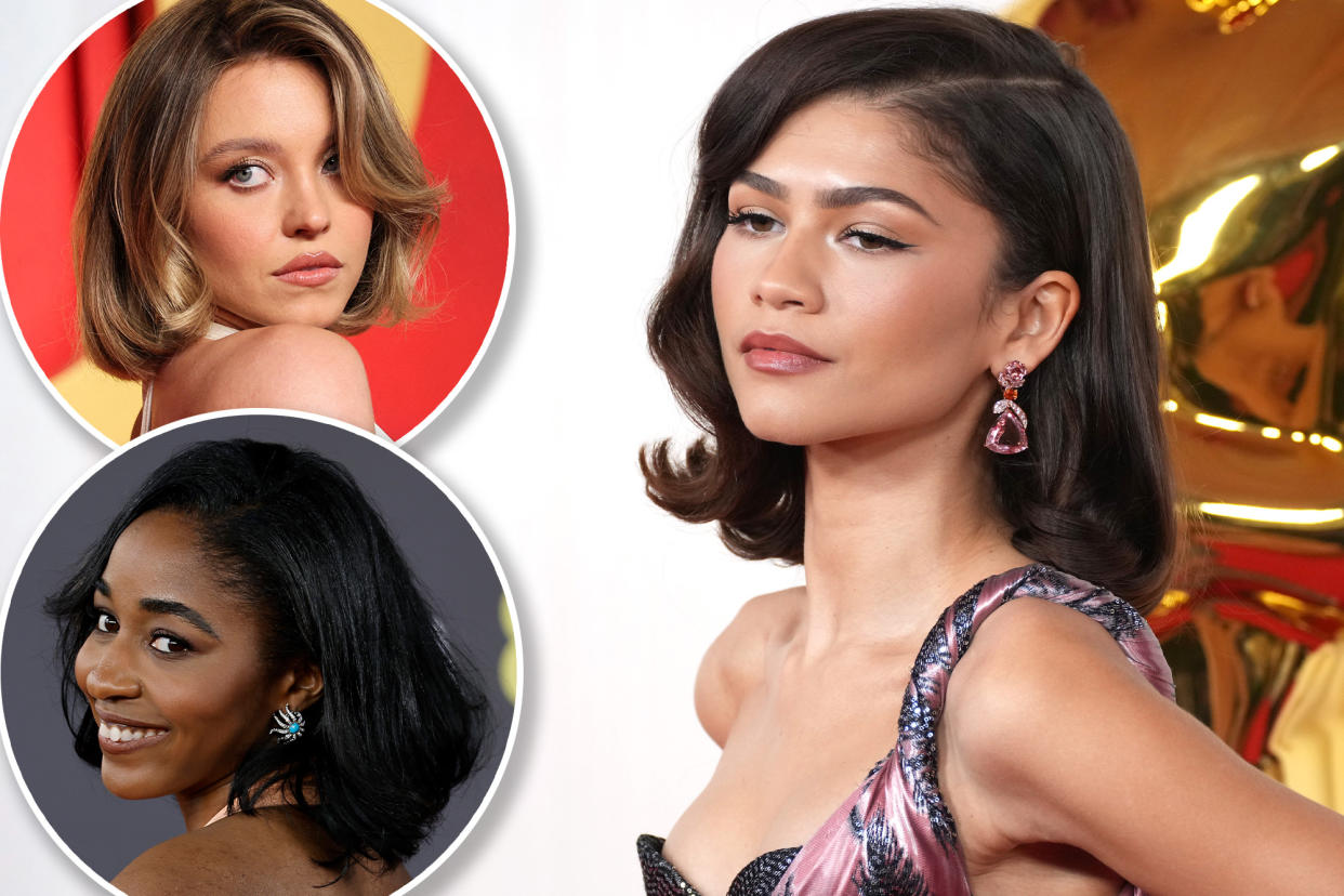 A collage of women including celebrities Zendaya and Sydney Sweeney, showcasing different hairstyles