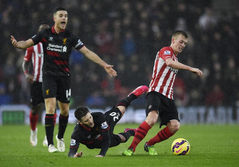 Southampton's James Ward Prowse in action with Liverpool's Adam Lallana Reuters / Dylan Martinez Livepic