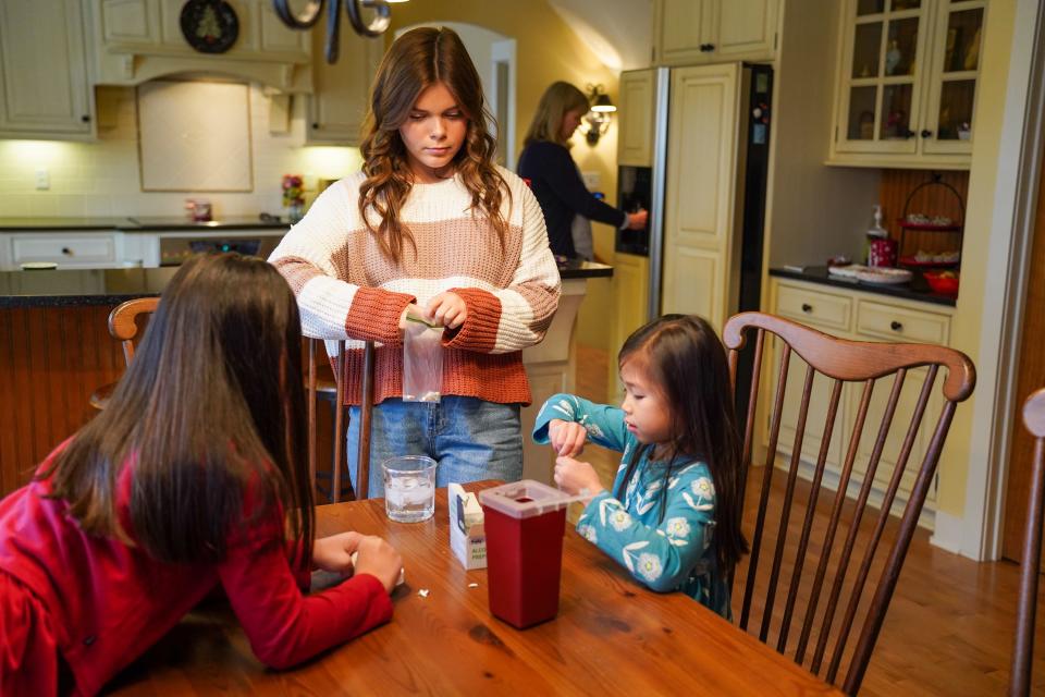 Antonela Baron, 19, and her sisters Evelyn, 10 and Lucy, 8, all have the rare blood disorder beta thalassemia, which requires them to get frequent blood transfusions and take chelation therapy to get rid of the iron that accumulates in their blood from the transfusions.