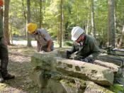 Crews work to restore historic masonry grills near Shelter 1 at Grandview New River Gorge National Park and Preserve in West Virginia, on Thursday, Sept. 30, 2021. Work has begun on giving some of America’s most spectacular natural settings and historic icons a makeover. The Great American Outdoor Act was passed by Congress last year and dedicated up to $1.6 billion a year for the next five years to extensive maintenance and repairs that have been put off year after year. (Marcia Markley/National Park Service via AP)