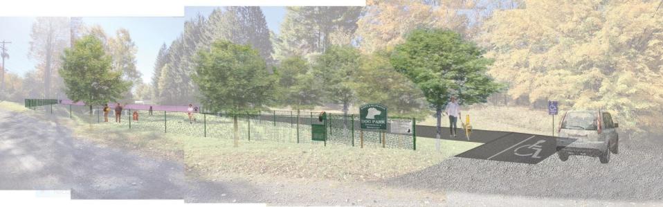 This is a rendering done by Woodland Design Associates of the Apple Grove Dog Park planned in Honesdale Borough off Fair Avenue, between Apple Grove Park and the Borough Pool. It includes a six-foot wide asphalt trail between Applle Grove and the pool complex.