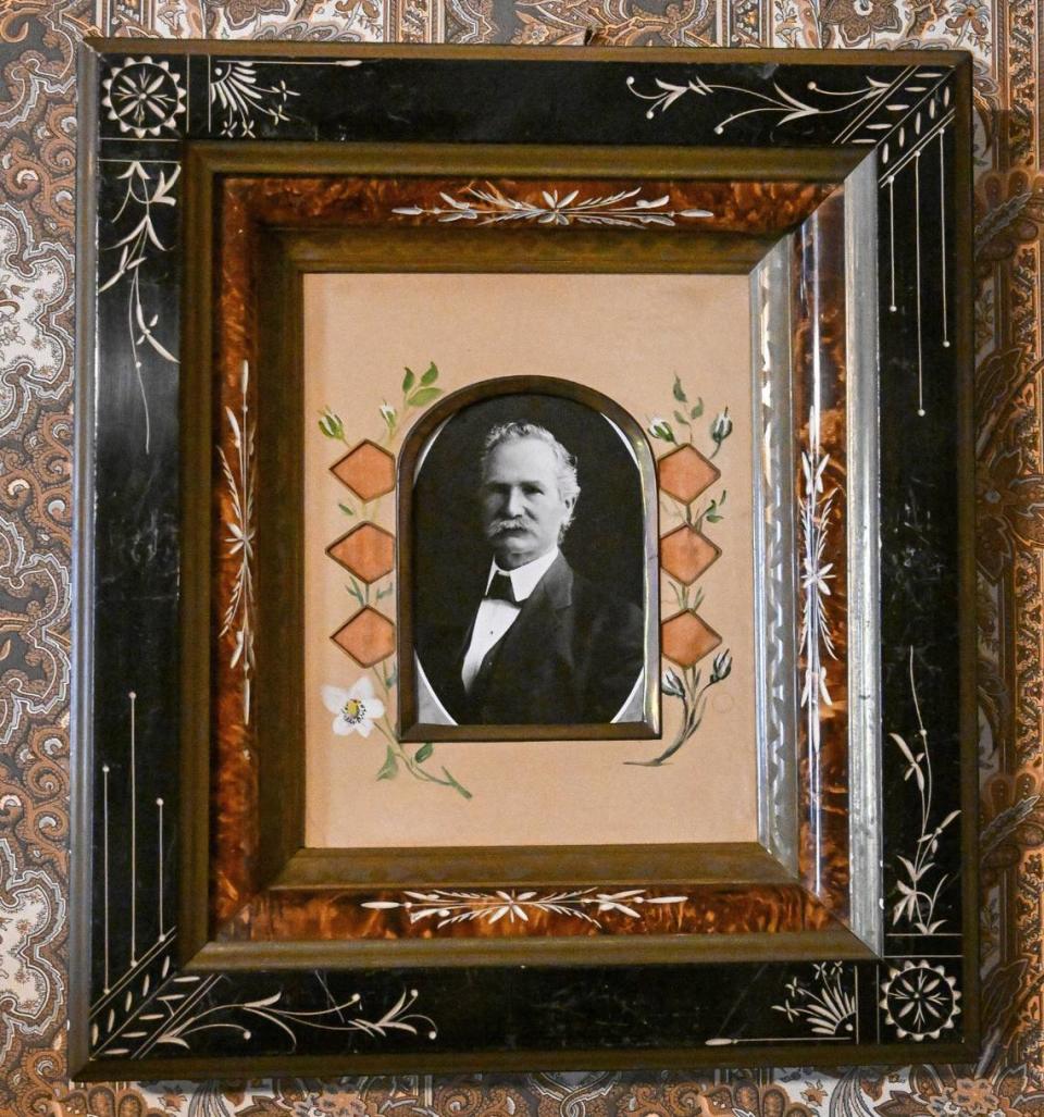 A photo of Thomas Meux hangs on a wall of the home he had built in Fresno in 1888. Meux as a surgeon during the Civil War and continued his medical practice in Fresno and became a well-known influence in the medical and agricultural communities.