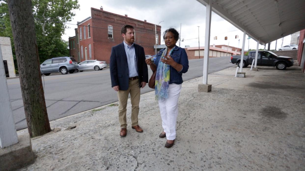 Maury County Archives Director Tom Price and Maury County Historian Jo Ann Williams McClellan stand along East 8th Street in Columbia, Tenn., on Monday, June 7, 2021.