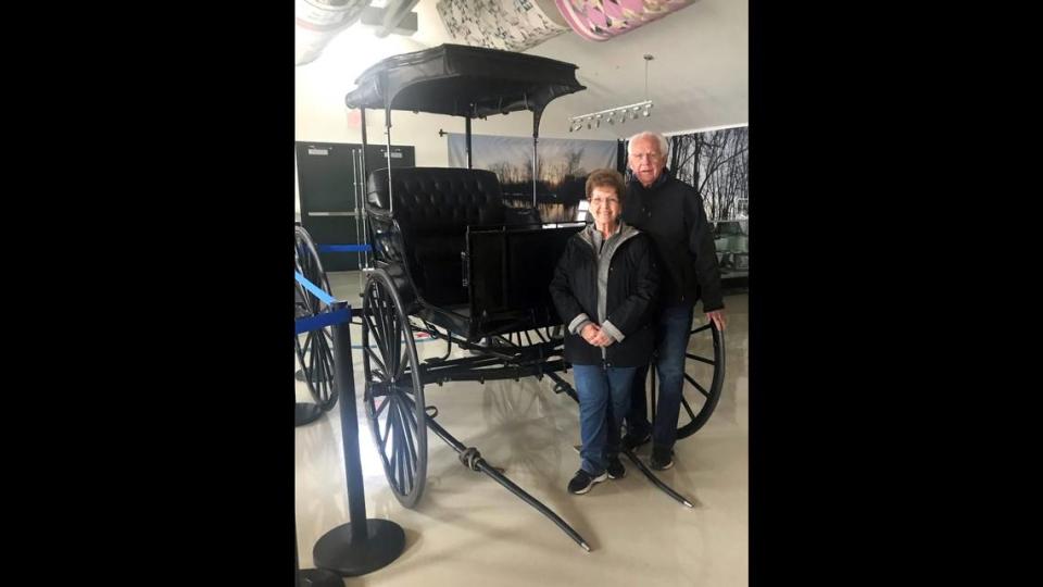 A historic buggy used in the early 1900s by Dr. Frank Brecht is on display at the Edward Amburg History Museum in Grafton. The buggy was donated by Linda and Larry Burton of Grafton (pictured).