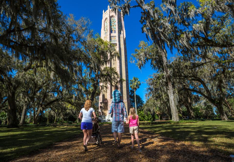 Bok Tower Gardens is a national historic landmark, featuring majestic bell tower, daily carillon concerts, children's garden, outdoor kitchen and edible garden, and Pinewood Estate in Lake Wales, Florida.