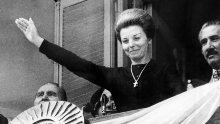 President María Estela Martínez de Perón of Argentina in the Plaza de Mayo, Buenos Aires, in 1974. Photo from Agence France-Presse/Getty Images.
