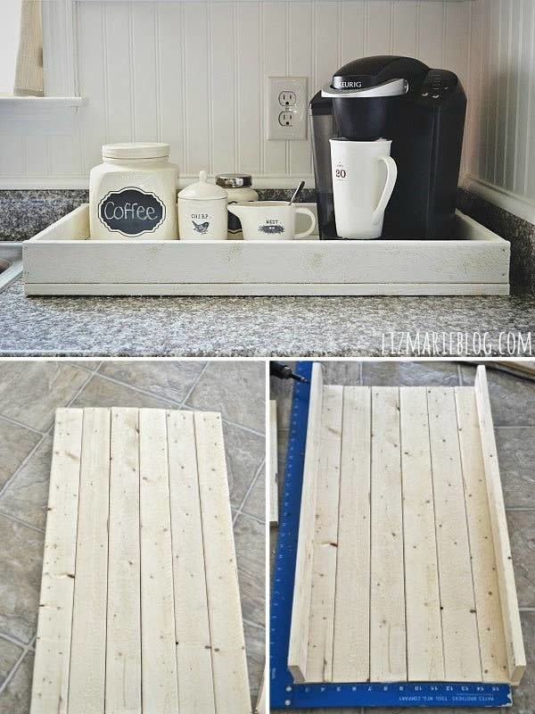 tray with a coffee maker on top of it