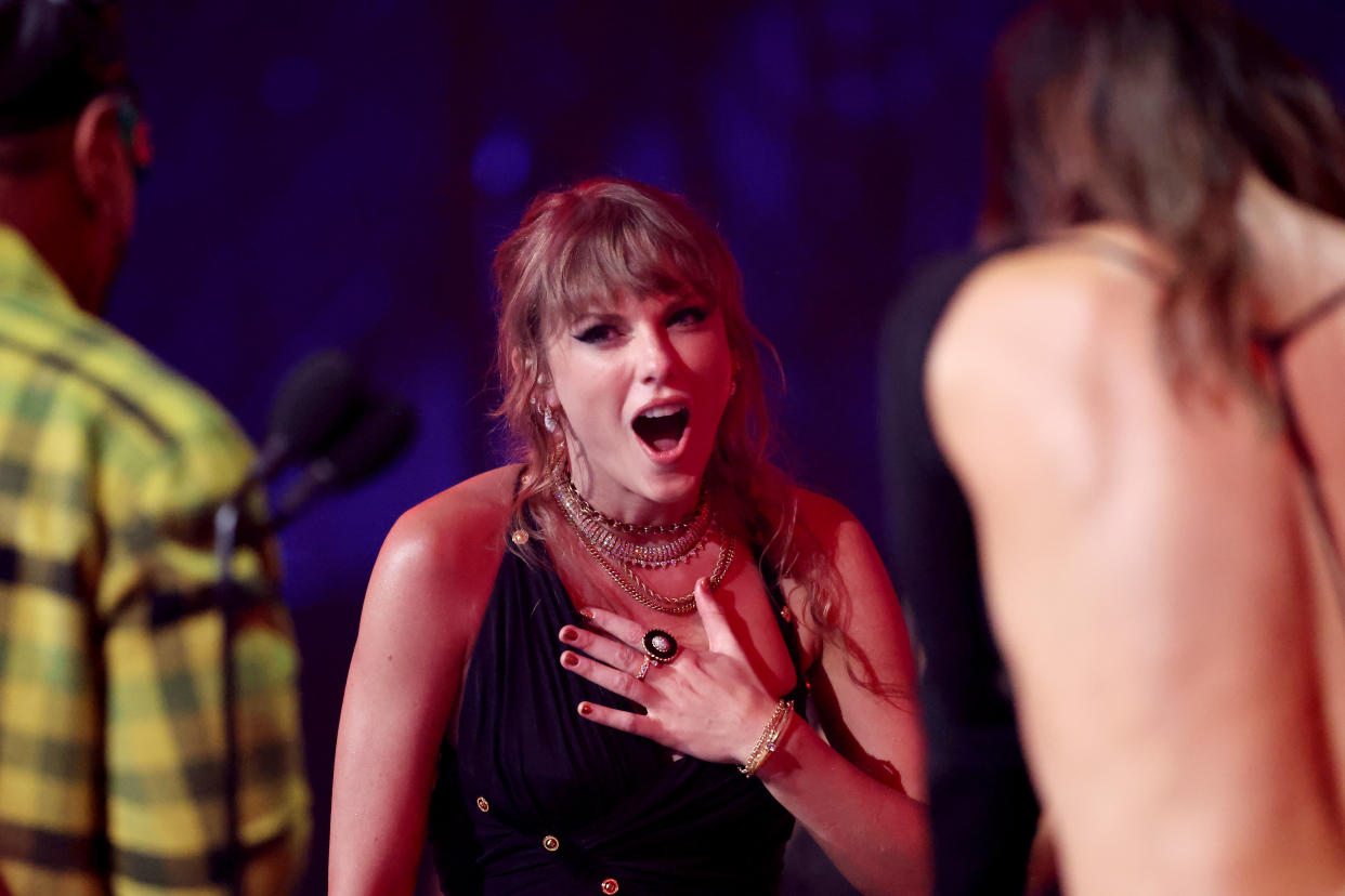 NEWARK, NEW JERSEY - SEPTEMBER 12: Taylor Swift accepts the Song of the Year award for 