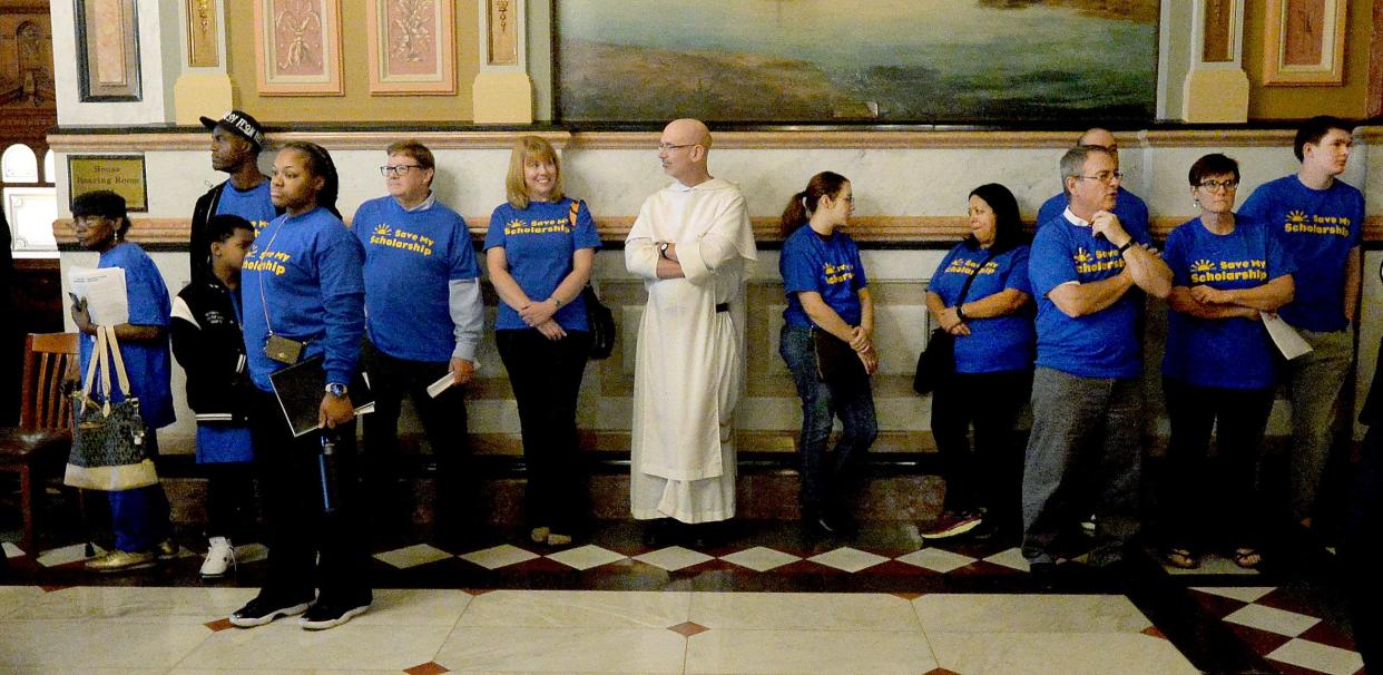 Advocates for the Invest In Kids program rallied at the state Capitol Tuesday, Oct. 24, 2023. Lawmakers could address the program next week during veto session.