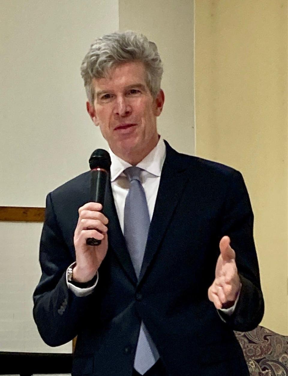 John Broadhurst speaks at a candidate forum at the Unitarian Universalist Congregation of York Thursday, March 14, 2024