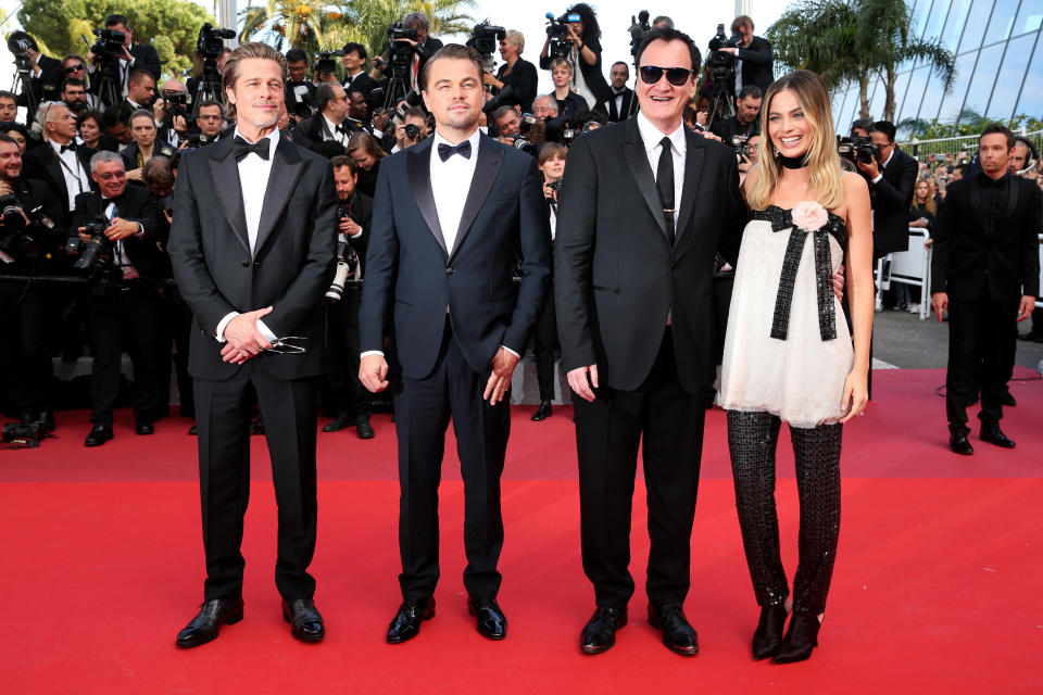 CANNES, FRANCE - MAY 21: Brad Pitt, Leonardo Di Caprio, Quentin Tarantino and Margot Robie attend the screening of "Once Upon A Time In Hollywood" during the 72nd annual Cannes Film Festival on May 21, 2019 in Cannes, France. (Photo by Gisela Schober/Getty Images)