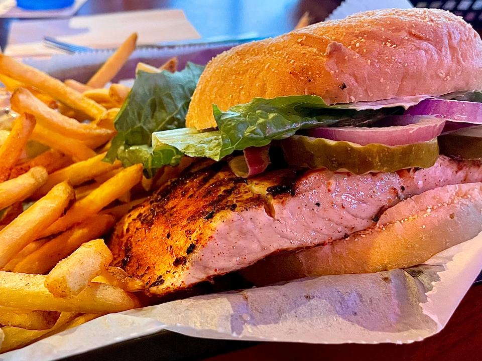 Cajun-seasoned grilled mahi mahi sandwich from Ocean Deck.