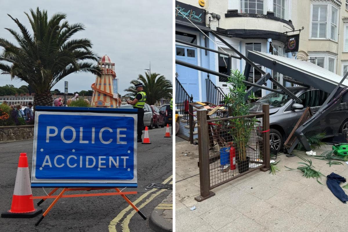 Three people were injured when a car smashed into Nook bar in Weymouth <i>(Image: Cristiano Magaglio/DWFRS)</i>