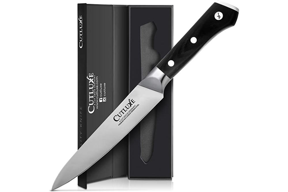 Cutluxe Steak Knives, Set of 4 Plain Edge Steak Knife, Black