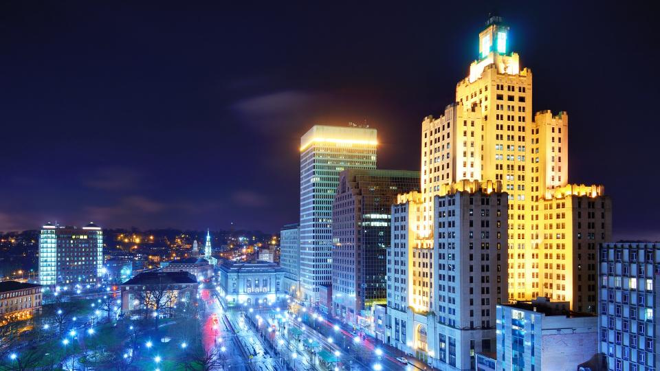 Downtown Providence, Rhode Island at night.